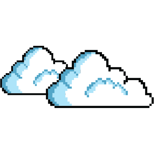 Two pixel clouds on a black background.