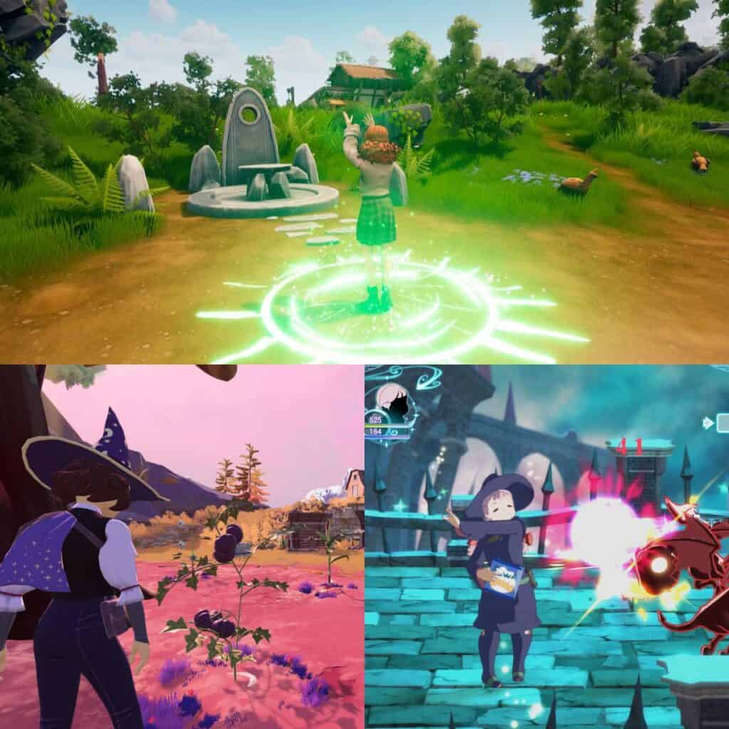 A series of screenshots of a witchy game.