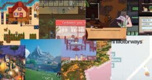 A collage of various video game scenes, featuring characters, buildings, dialogue boxes, and colorful landscapes from different games.