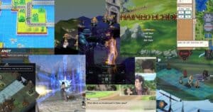 Collage of various strategy and tactical RPG video games, showing gameplay screens, character dialogues, maps, and battle menus.