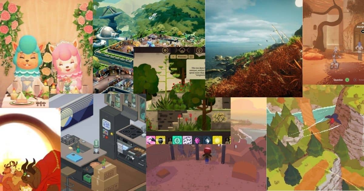 A collage of various colorful video game scenes, including characters, landscapes, and buildings, each with a distinct art style and setting.