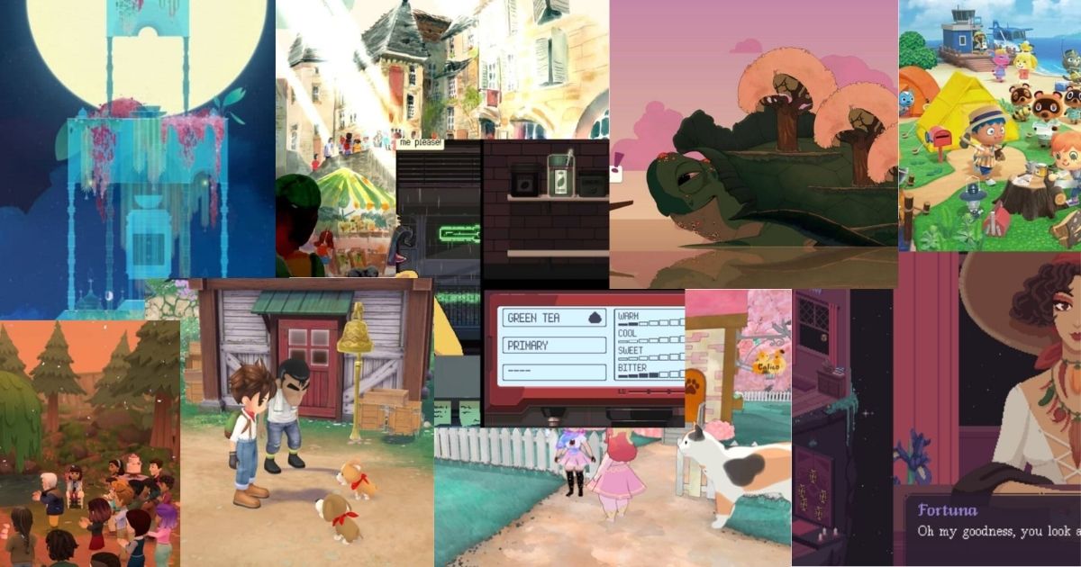 Collage of various colorful scenes from different video games, featuring characters, animals, buildings, and landscapes in a cartoon art style.